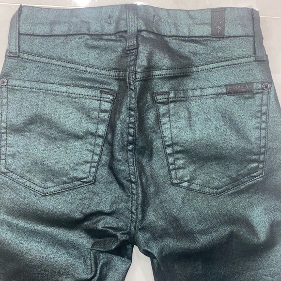 7 For All Mankind Shimmer Metallic Emerald Green Coated Jeans Denim 24 XS - Picture 7 of 11